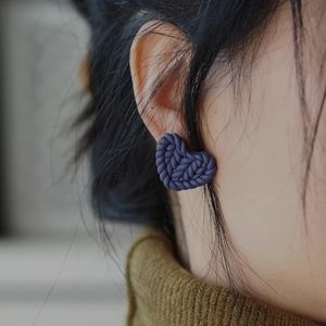 Polymer Clay Knit Heart Studs - Indigo Blue